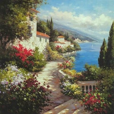 36W"x36H" COVESIDE HARBOR by ANDINO - MOUNTAINSIDE VILLAGE CHOICES of CANVAS