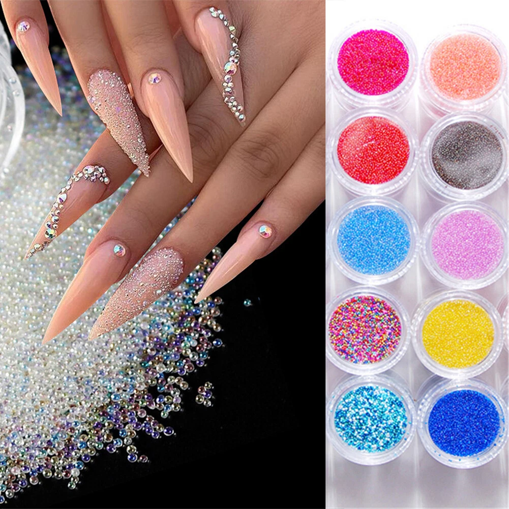 Women Colorful AB Multi Glass Micro Beads No Hole Nail Art Caviar  Microbeads 3D