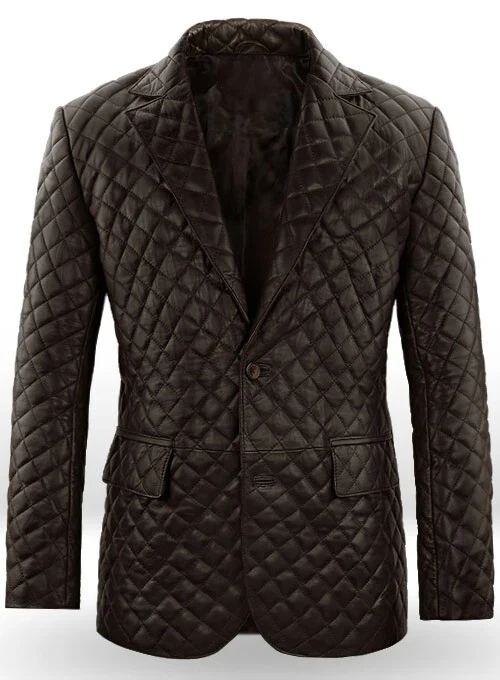 Men's Brown Leather Blazer Genuine Soft Lambskin BOCELLI QUILTED leather blazer