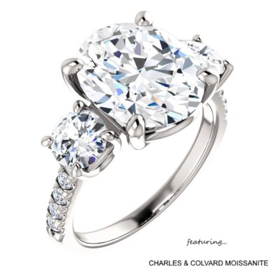 7.00 CARAT FOREVER ONE DEF OVAL MOISSANITE CHARLES & COLVARD RING IN 14K GOLD