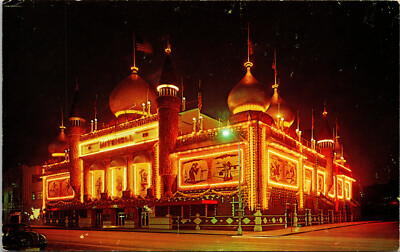 1960 Night View of the World's Only Corn Palace Vintage Postcard 
