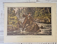 Currier and Ives Print 1952 Brook Trout Fishing 16x11 Reprint