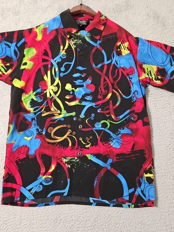 Dragonfly Jimi Hendrix Mens Medium Tie Dye Style Button Up Short Sleeve Shirt - Image 3 of 4