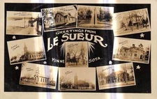 LE SUEUR Minnesota postcard RPPC US USA 10 town views church school 1908