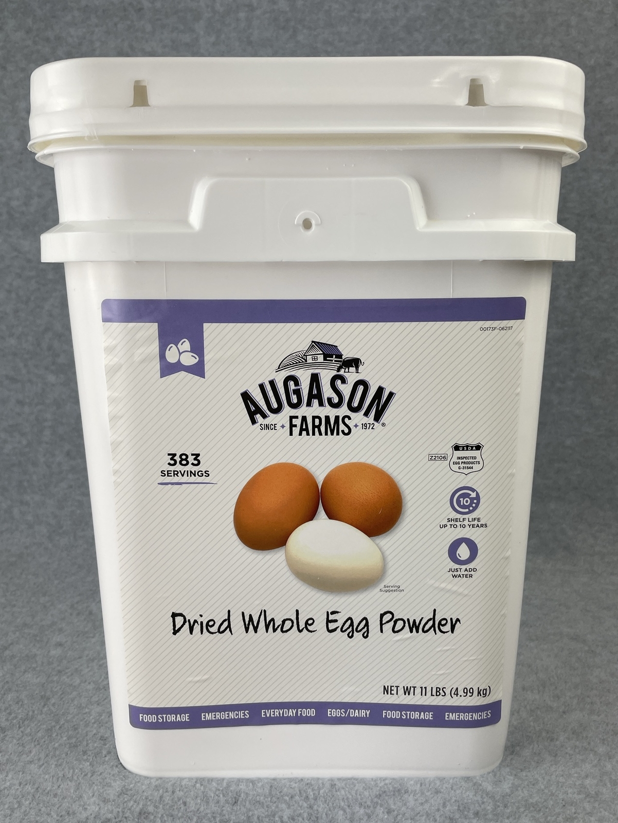 Augason Farms Dried Whole Egg Powder 11lb Bucket 383 Servings Best By