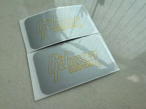 2Pcs Gibson Guitar Bass Neck Headstock Vinyl UV Waterproof Sticker Decals Silver