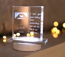 LED Glass Plaque 'I Love You' Engraved Light Up Ornament Gift