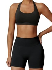 Workout Sets Women 2 PCS Seamless Halter Sport Bra High Waist Shorts Exercise
