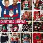 Christmas Jumper Hoodie Sweater Warm LED Santa Reindeer Snowman Tree Nordic