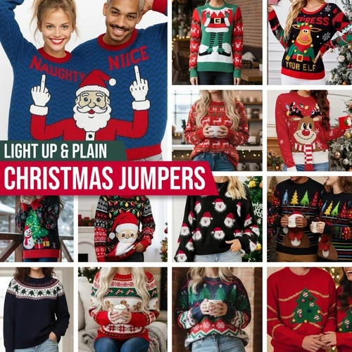 Christmas Jumper Hoodie Sweater Warm LED Santa Reindeer Snowman Tree Nordic