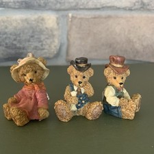 Three Miniature Teddy Bears MOHAIR TAGS RESIN FML 2.25  