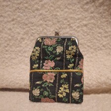 Vintage Floral Print Coin Purse Or Cigarette Holder needlepoint Print With...