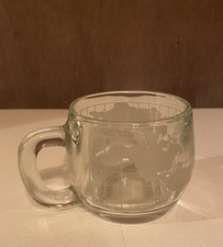 Vintage Nestlé Etched World Globe Glass Mug Clear Promo Coffee Cup
