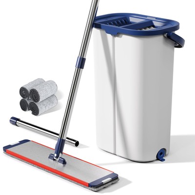 Large Mop and Bucket with Wringer Set for Home, Hands Flat Floor Mop and Buck...