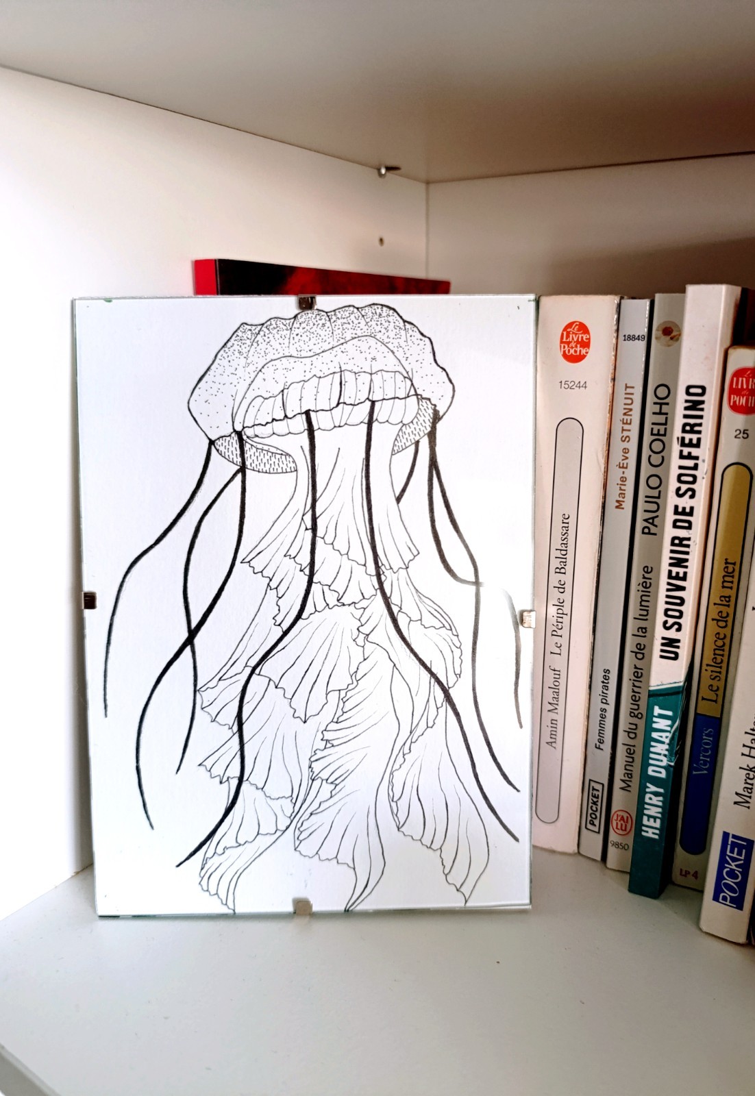 Handmade Jellyfish Drawing Under Glass
