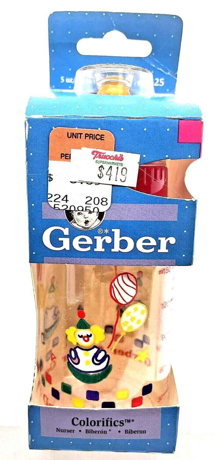 VTG Vintage 1995 Gerber Baby Bottle Colorifics 5 oz Plastic Nurser Clowns rare