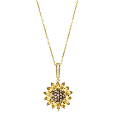 LeVian 14K Gelbgold Citrin Schokolade Diamanten Blume Anhänger Halskette 18 Zoll