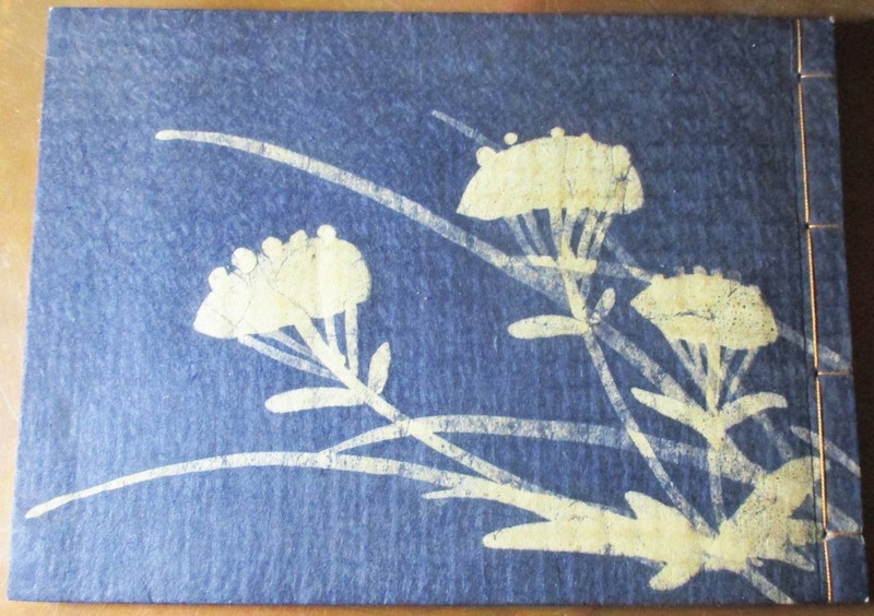 ANTIQUE NEVER USED JAPANESE ALBUM HAND MADE BATIK FLOWERS INDIGO PAPER COVERS