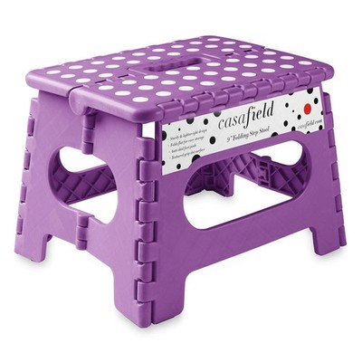 9'' Folding Step Stool with Handle, Purple - Portable Collapsible Small Plasti...