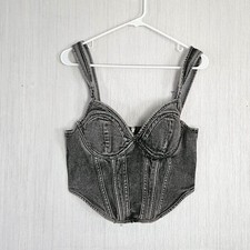 Prettylittlething PLT Washed Grey Dipped Hem Denim Corset Top - sz US 6 NWT