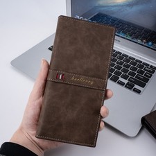 Men's RFID Blocking Bifold Leather Card Holder Purse Suit Long Wallet Checkbook