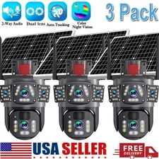 3PCS Dual Lens 6MP Solar Security Camera Outdoor WiFi Wireless PTZ Surveillance