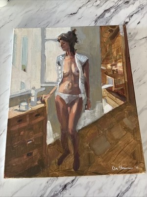 Ölgemälde ''Lucienne gegen das Licht'' Perpignan von Kim Strasman 2019.
