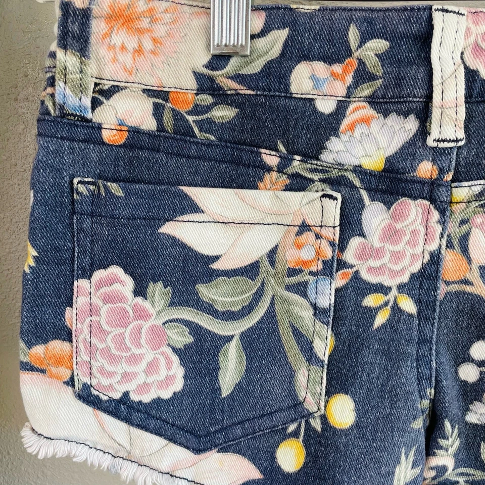 Shorts jeans floral surf com cadarço, feminino EUA 1 floral bainha desgastada casual - Imagem 3 de 4