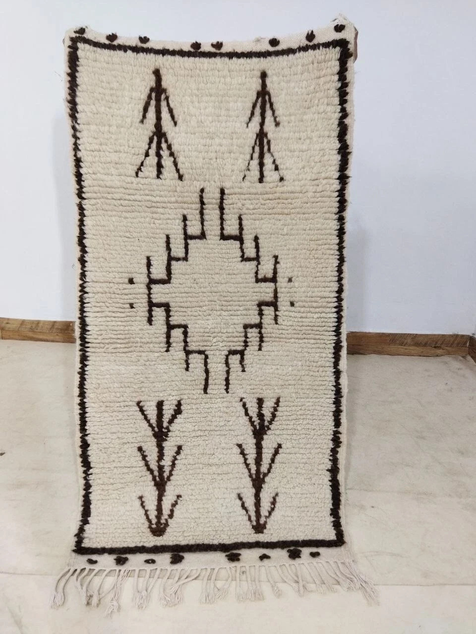 Hand Knotted Moroccan Berber Beni Ourain Wool Rug Handmade Design Carpet Rug