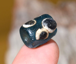 Ancient Excavated Blue & White Islamic Cylinder Eye Bead Excavated Mali, Africa