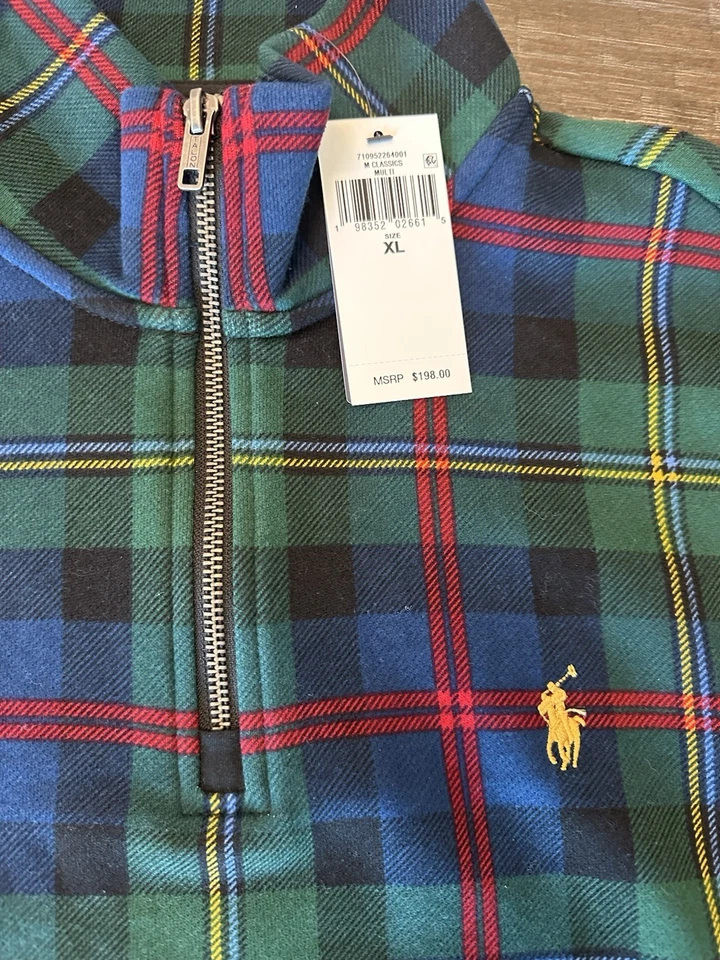 Polo Ralph Lauren Plaid Print Fleece Men's 1/4 Zip Sweatshirt Sz XL - Image 3 of 4