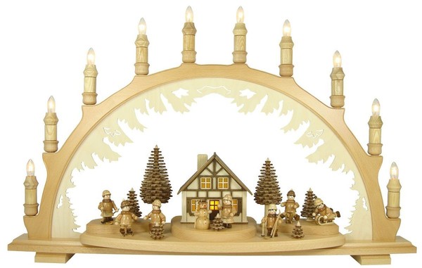 Holz Schwibbogen Lichterbogen 230V - Seiffener Kirche & Dorf Mit Kurrende-image