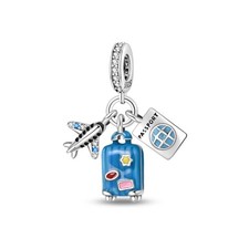 Passport Plane Charm 925 Sterling Silver Fits Bracelets Necklace Pendant Bead Ch