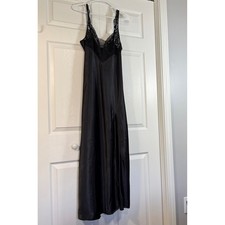 Vintage 90s Victoria's Secret Black Lace Satin Nightgown Slip Dress Best For S