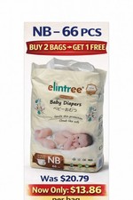 Elintree Baby Diapers Tape NB Size 66 Ct | Disposable | Soft Absorbent 0.32 per diaper