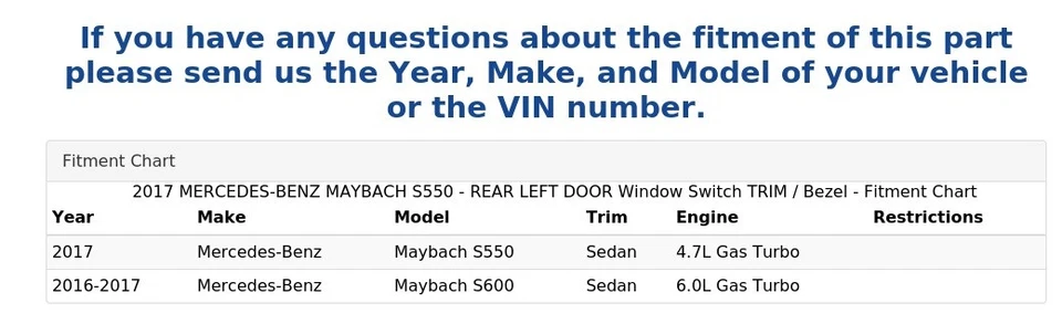 2017 MERCEDES-BENZ MAYBACH S550 - REAR LEFT DOOR Window Switch TRIM / Bezel - Image 4 of 4