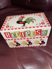 Vintage Recipe Box Metal Stylecraft with Rooster Chicken Design Excellent EUC