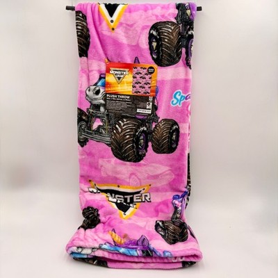 Monster Jam Sparkle Smash Pink Plush Throw Blanket 50x70 Monster Truck Unicorn