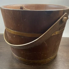 Vintage wooden firkin Divided  bucket with handle. country farmhouse decor