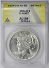 1934-D Peace Dollar $1 AU 58 Details Cleaned ANACS
