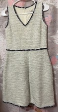 LOFT Women’s Petite Cream/Navy Textured Sleeveless Dress Size 0P Lined Bodice