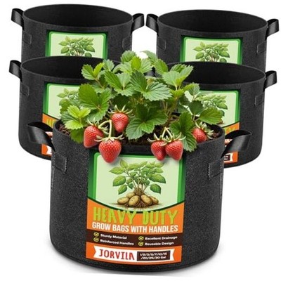 Jorvila Pack Grow Bags, Thickened Nonwoven Fabric Planter Pots 5 Gallon 5 Black