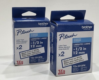 Brother P-Touch TZe-2312PK Label Tape 1/2'' 12mm Black on White Genuine 4 Pk Lot
