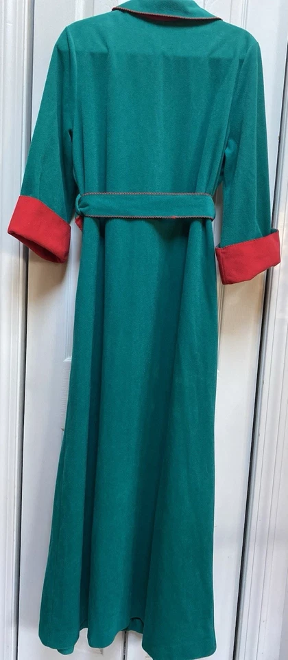 Bata de abrigo grande vintage años 50 60 Vassarette verde y rojo Navidad Foto 4 de 4
