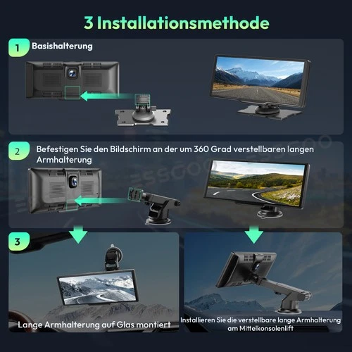 4K 10.26-Zoll Wireless Apple Carplay Android Auto Display Vorne Rückfahr Dashcam - Bild 10 von 16