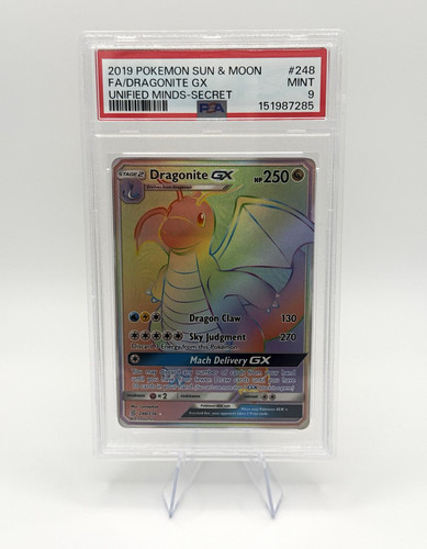 Pokemon TCG Dragonite GX Sm-Unified Minds Holo Secret Rare 248/236 PSA 9 2019