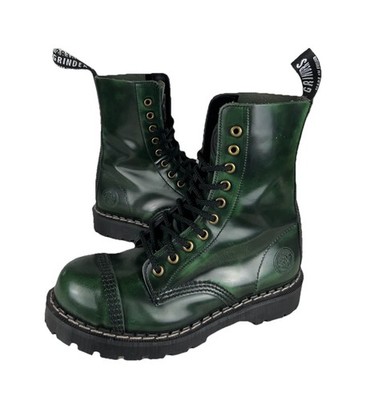 Grinders Made In England 10 Eye Rub Off Boots Green Black Size UK 5