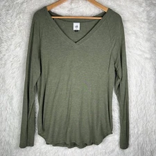 Cabi Size M Style #4192 Heather Olive Green Recline Tee Long Sleeve Cinch Back