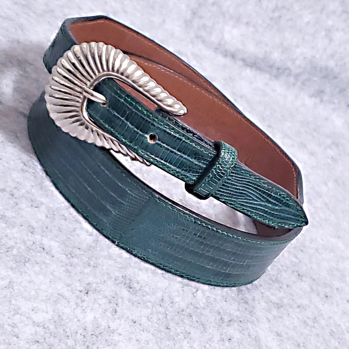 LARRY MAHAN BELT VTG LIZARD GREEN 30