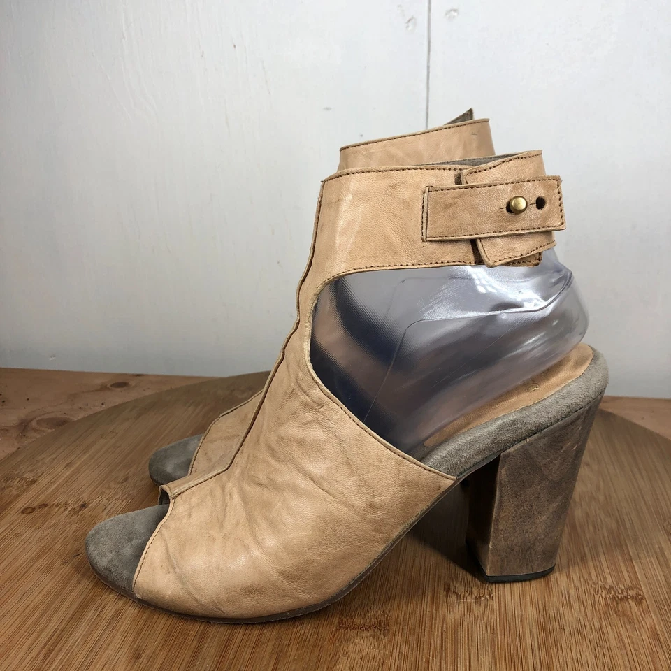 Calleen Cordero Zapatos Mujer 9 Marrón Cuero Tacones Peep Toe Sandalias Hechas en Los Ángeles Foto 2 de 4